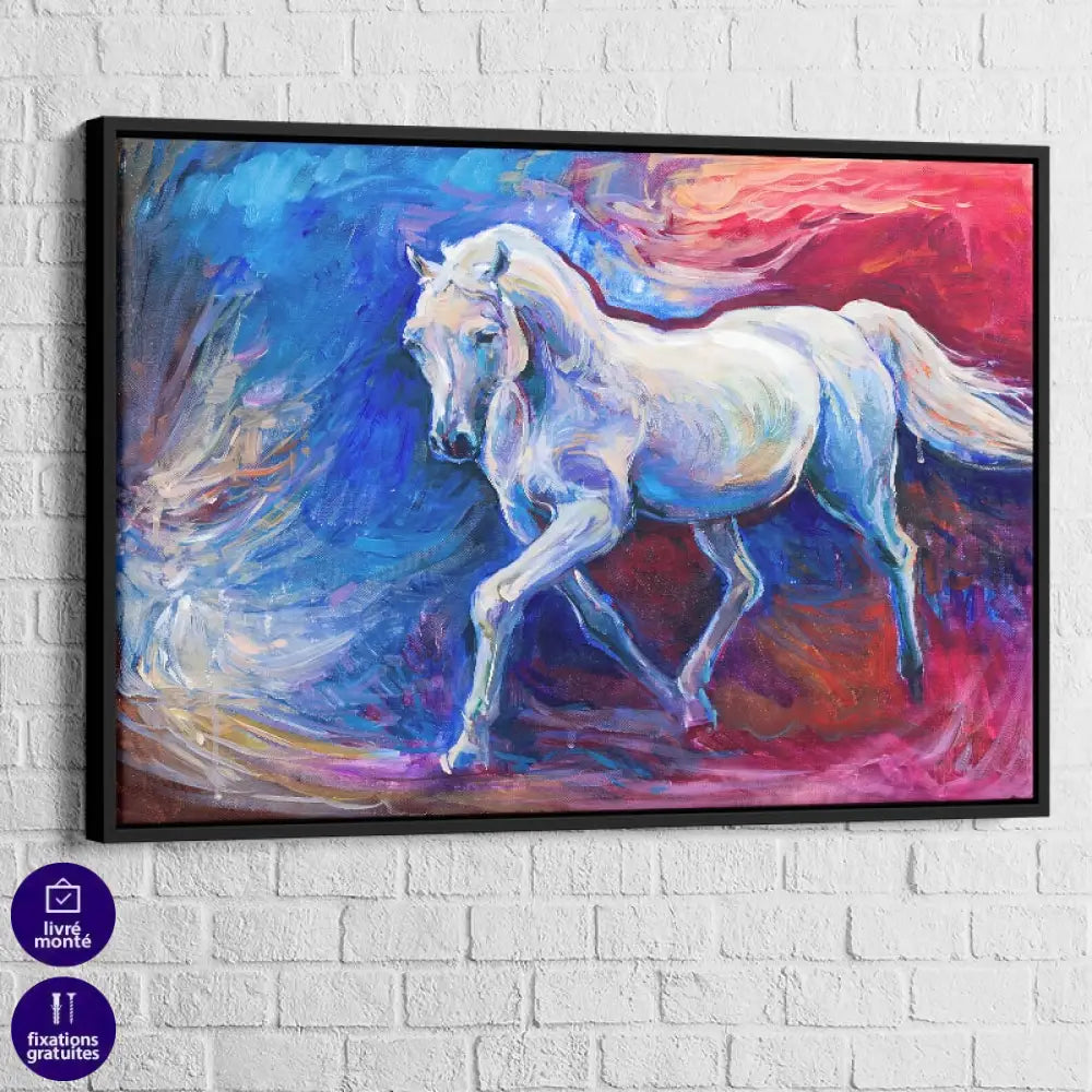 cheval blanc peinture aquarelle sur mur