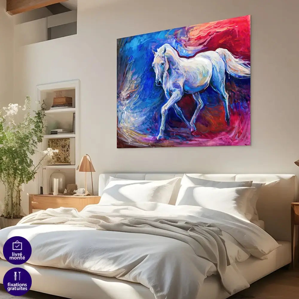art mural cheval blanc peinture colorée