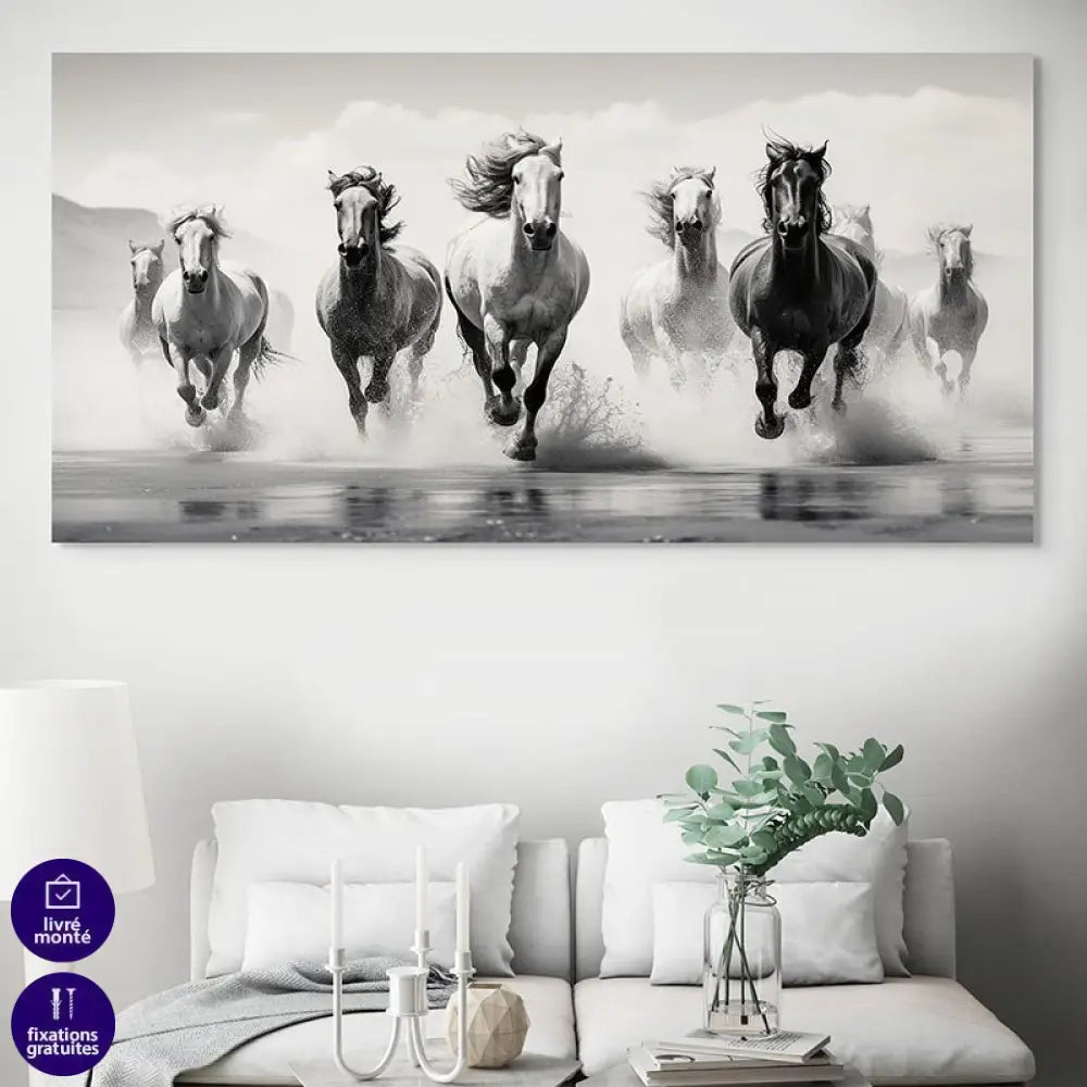 Tableau Cheval Galop Sauvage 40x80cm / Toile tendue sur châssis Tableau Cheval