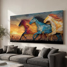 Large-format wall art horses at sunset