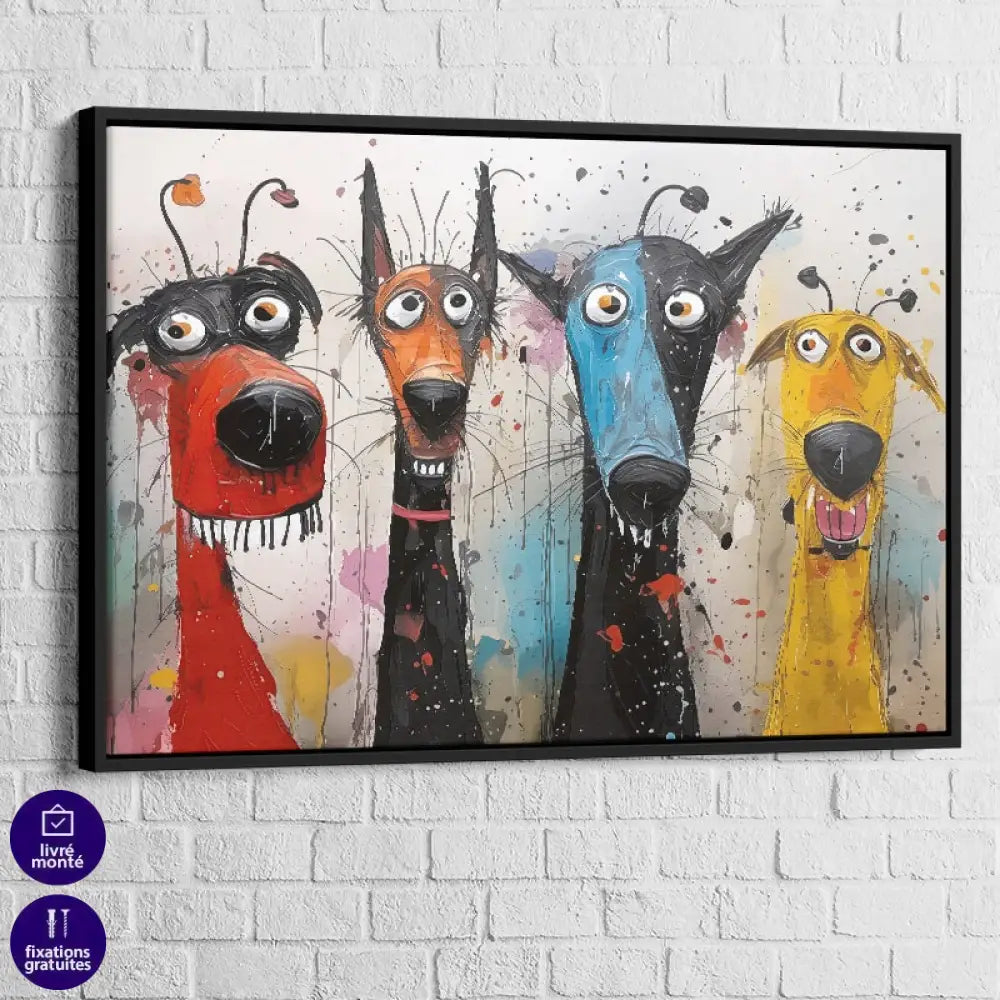 Tableau Chien Crazy Dogs 40x60cm / Cadre Noir Tableau Chien