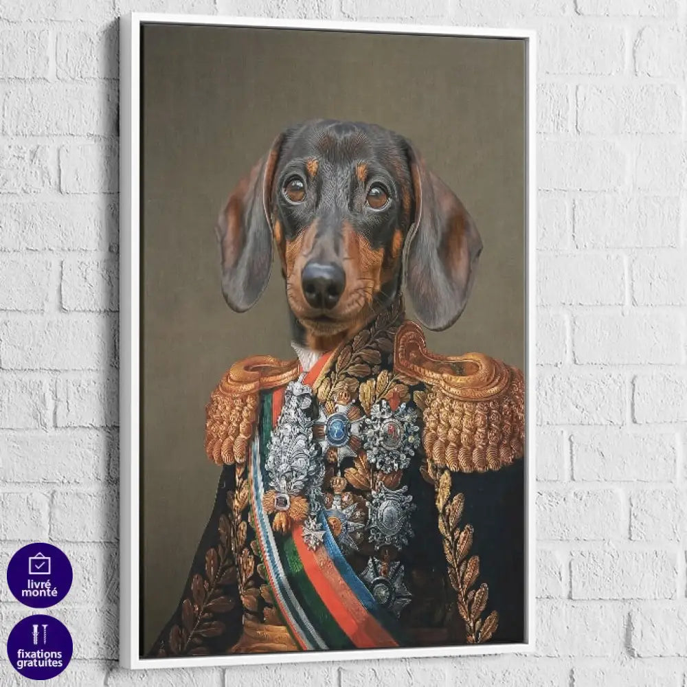 Tableau Chien Personnalisé Historique – Héros Décoré 60x80cm / Cadre Blanc Tableau Chien