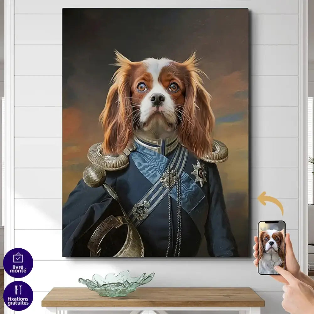 tableau chien personnalisé historique officier royal 60x80 cm