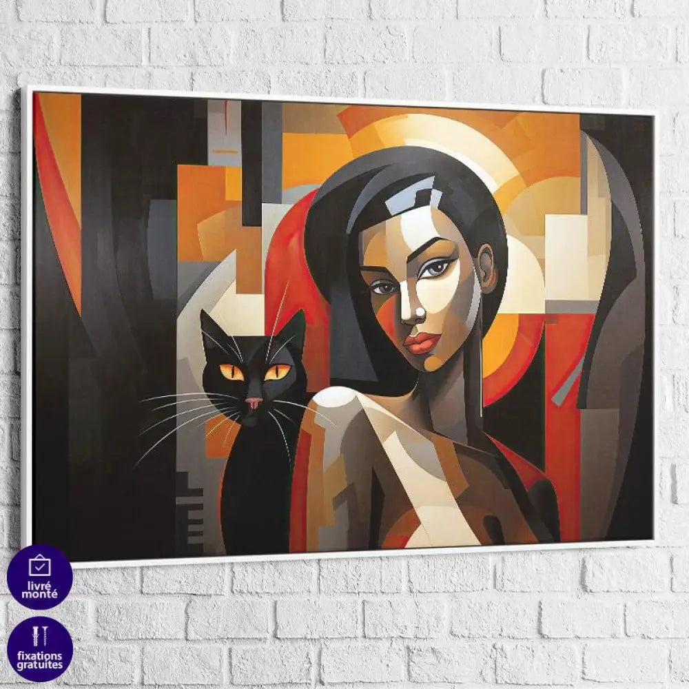 Tableau Contemporain La Femme et le Chat - Montableaudeco