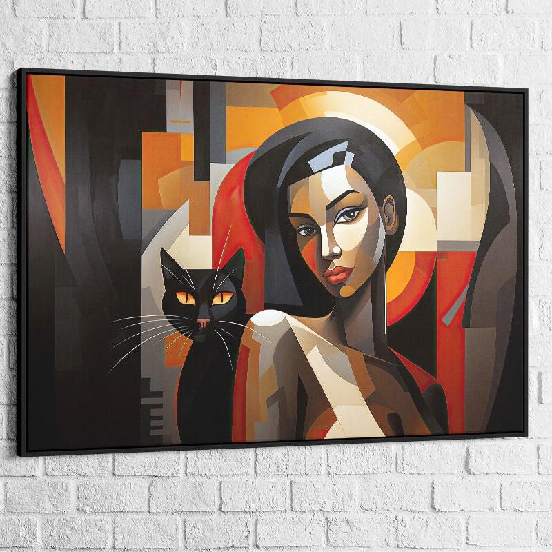 Tableau Contemporain La Femme et le Chat - Montableaudeco