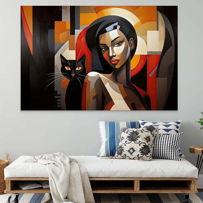 Tableau Contemporain La Femme et le Chat - Montableaudeco