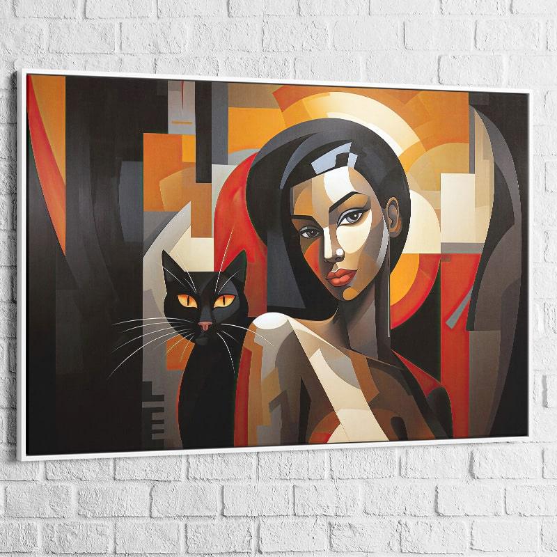 Tableau Contemporain La Femme et le Chat - Montableaudeco