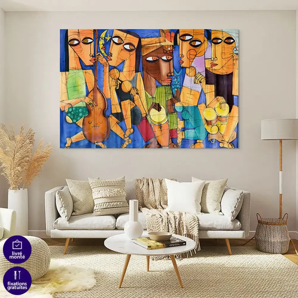 Toile imprimée Les Rythmes du Soleil – art contemporain style cubiste, ambiance jazz