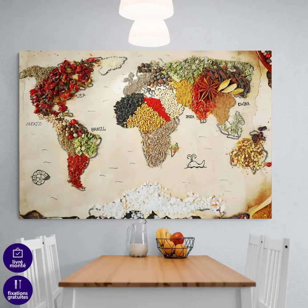 Tableau Cuisine Carte du Monde Épicée - Montableaudeco