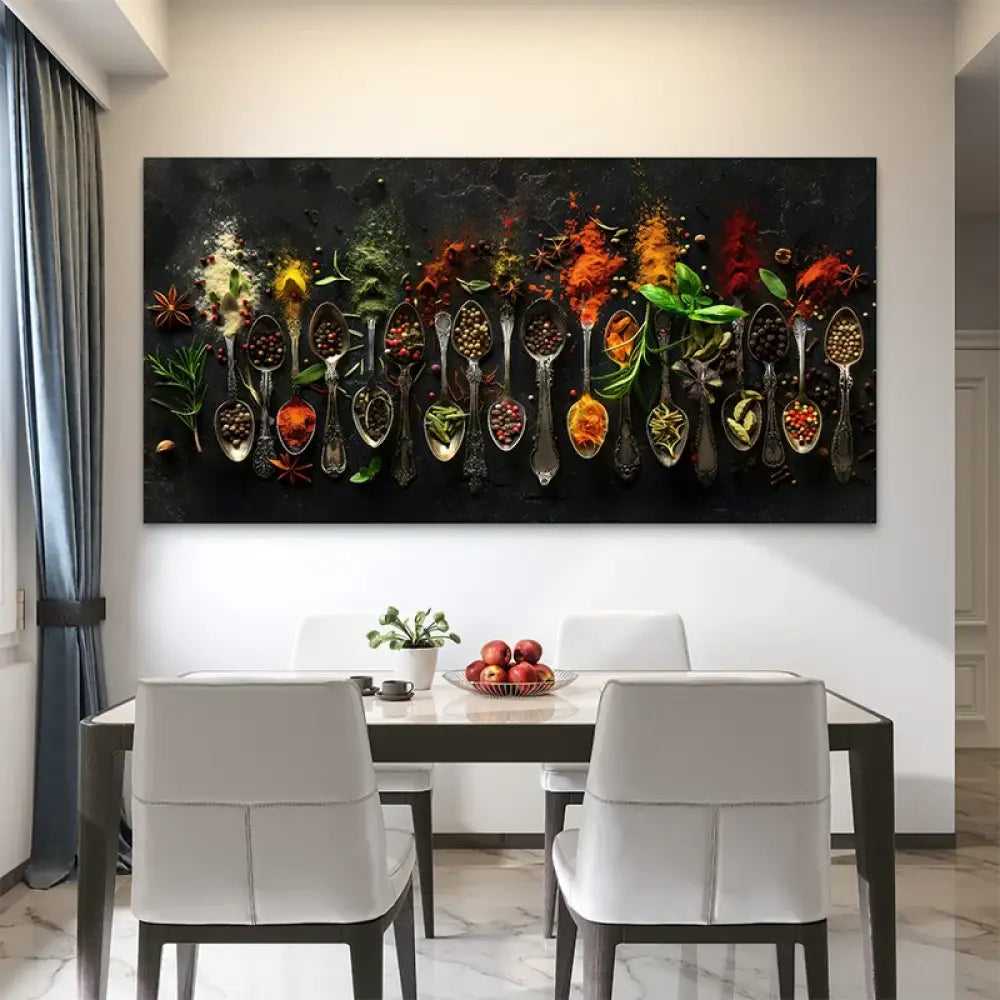 Tableau Symphonie d'Épices - voyage culinaire et explosion de saveurs en art mural

