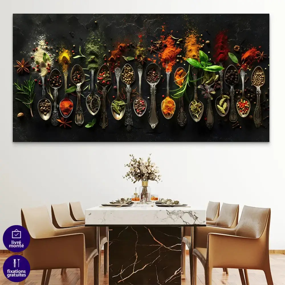 Tableau cuisine Symphonie d'Épices - décoration murale gastronomique colorée


