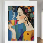 Décoration murale cuisine avec illustration colorée de pause café