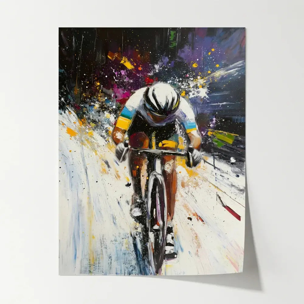 Tableau Cycliste Moderne Explosion de Couleurs - 40x60cm / Affiche sans cadre - Tableau Sport