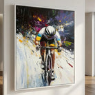 Tableau Cycliste Moderne Explosion de Couleurs - 40x60cm / Cadre Blanc - Tableau Sport