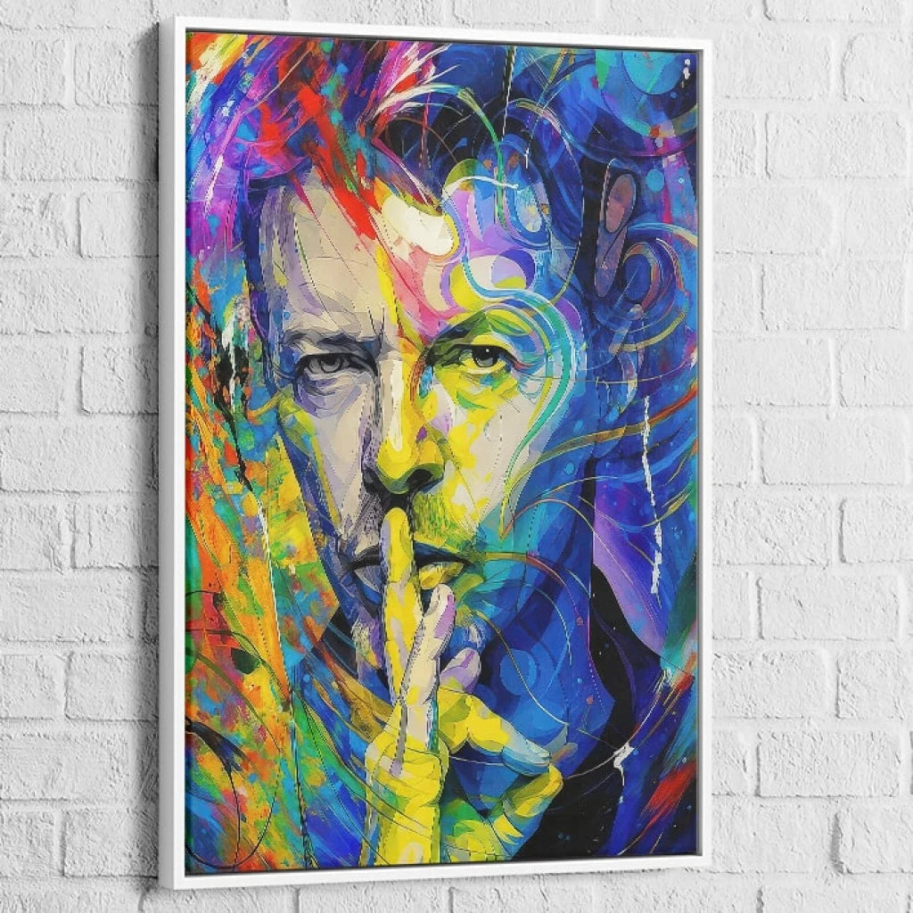 David Bowie pop art painting with White Floating Frame, luminous finish