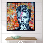 Tableau David Bowie Street Art – portrait carré graffiti orange et rose, format 40x40 à 135x135 cm