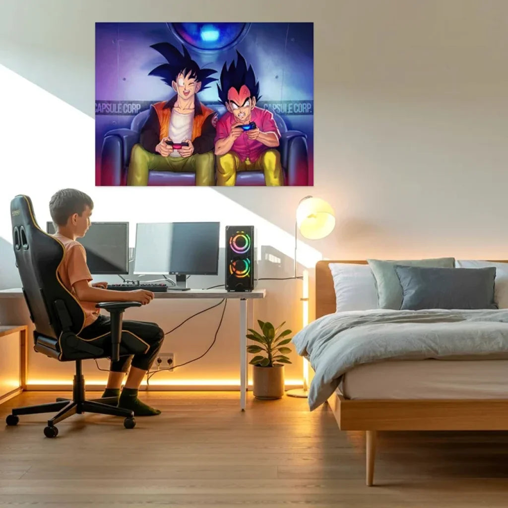 décoration murale geek dragon ball goku et vegeta manette
