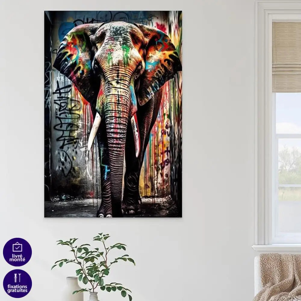 Tableau Elephant Coloré Graffiti - Montableaudeco