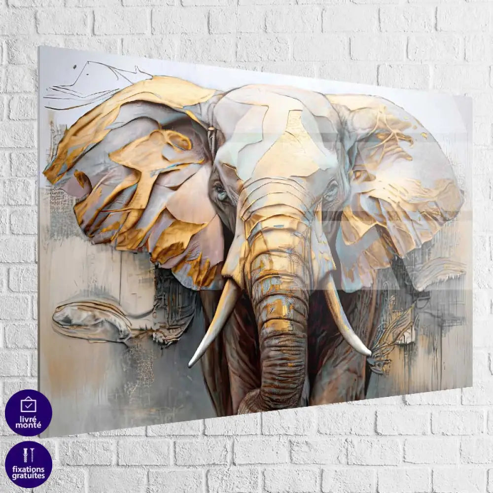 Tableau Éléphant Doré 40x60cm / Plexiglas Tableau Éléphant