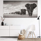 Tableau Éléphant Noir et Blanc le Troupeau - Montableaudeco