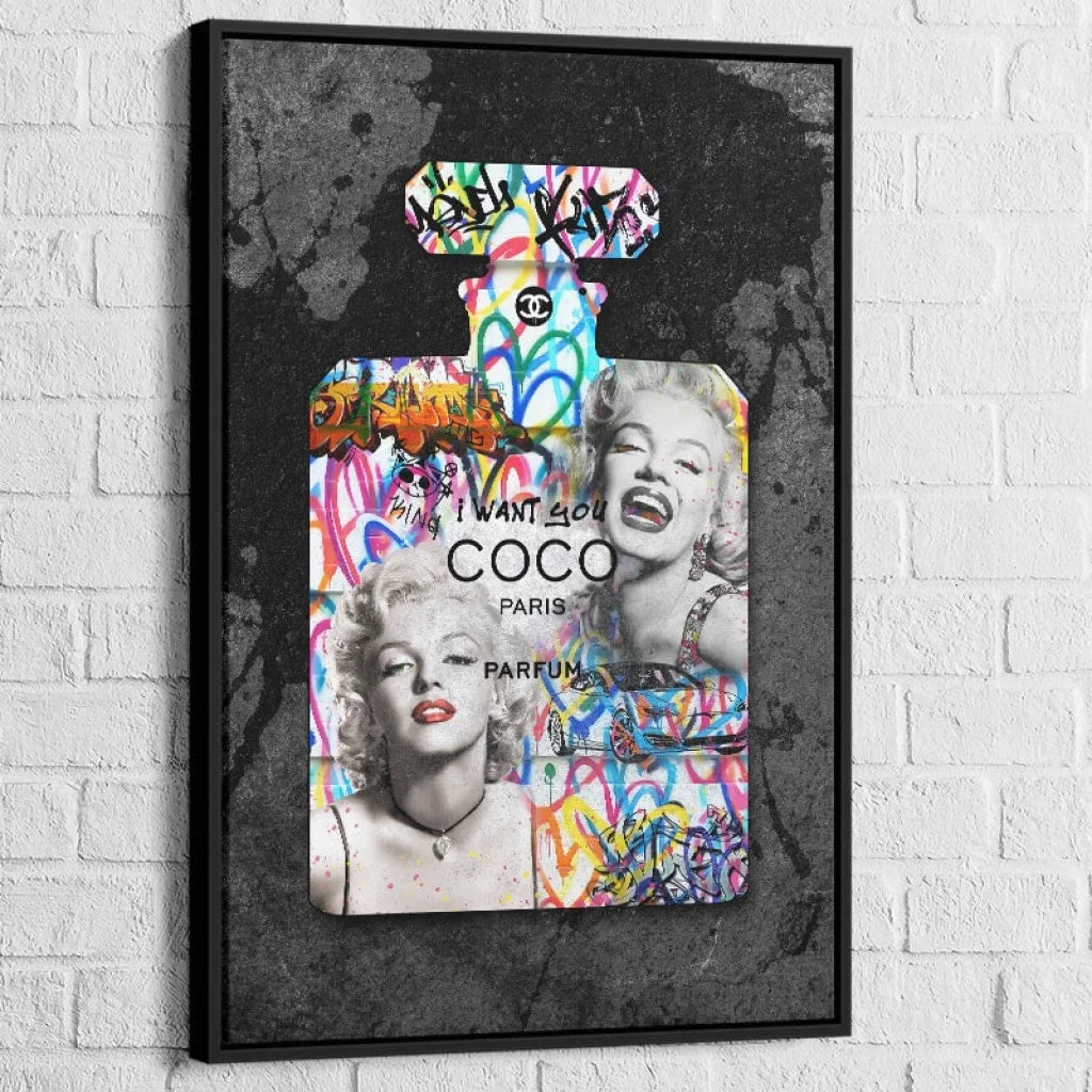 tableau moderne marilyn coco cadre noir