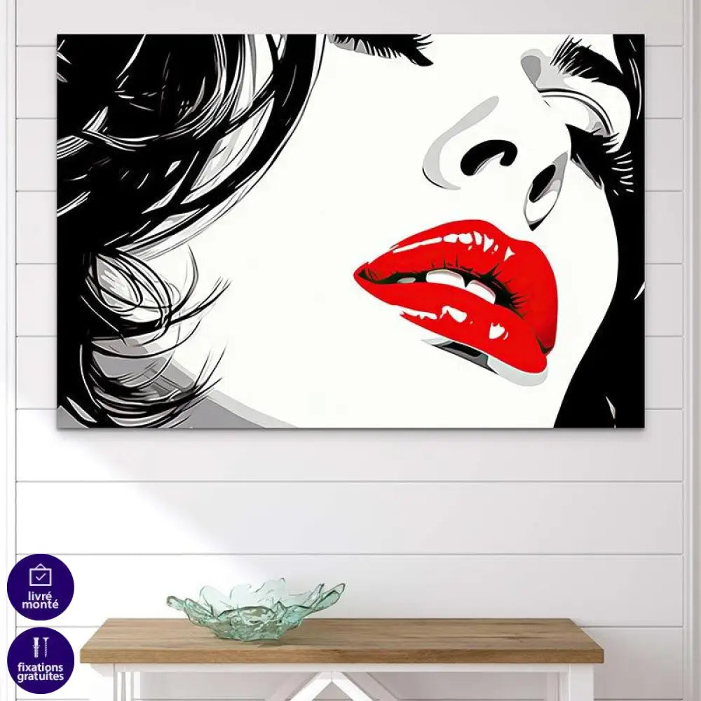 Tableau Femme noir et blanc lèvres rouge - Montableaudeco