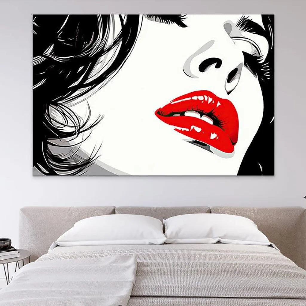 Tableau Femme noir et blanc lèvres rouge - Montableaudeco