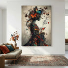 Tableau Femme Papillons et Notes de Musique - 40x60cm / Toile tendue sur châssis - Tableau Femme