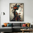 Decorative poster featuring a woman in profile, butterflies, and musical notes, bohemian chic style