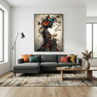 Decorative painting for living room featuring female silhouette, butterflies in flight, and musical score, modern art
