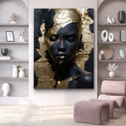 Portrait artistique de femme noir et or sur tableau design contemporain

