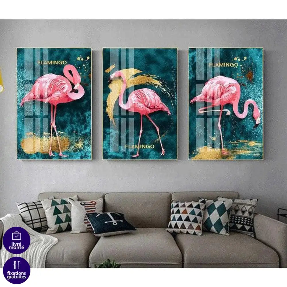 Tableau Flamant Rose Ensemble 3 Pièces - Montableaudeco