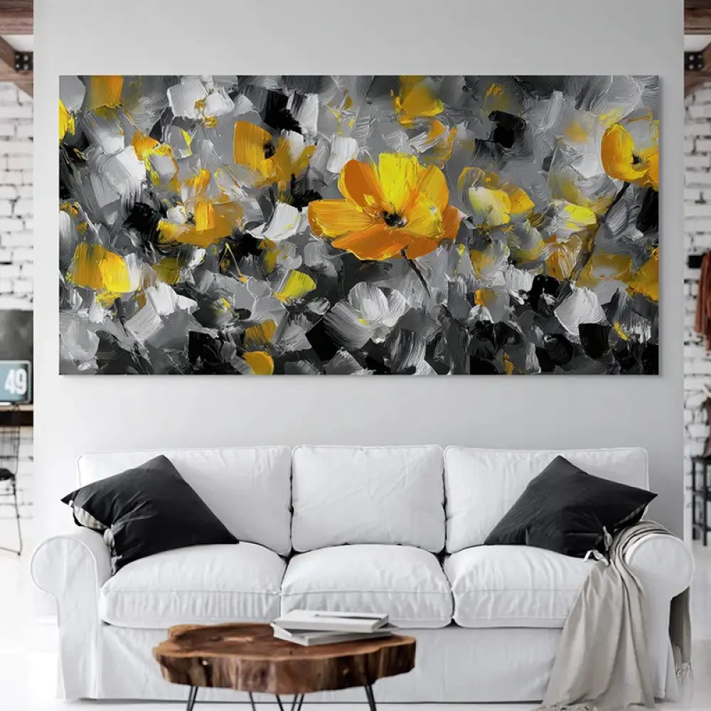 tableau floral jaune et gris style moderne