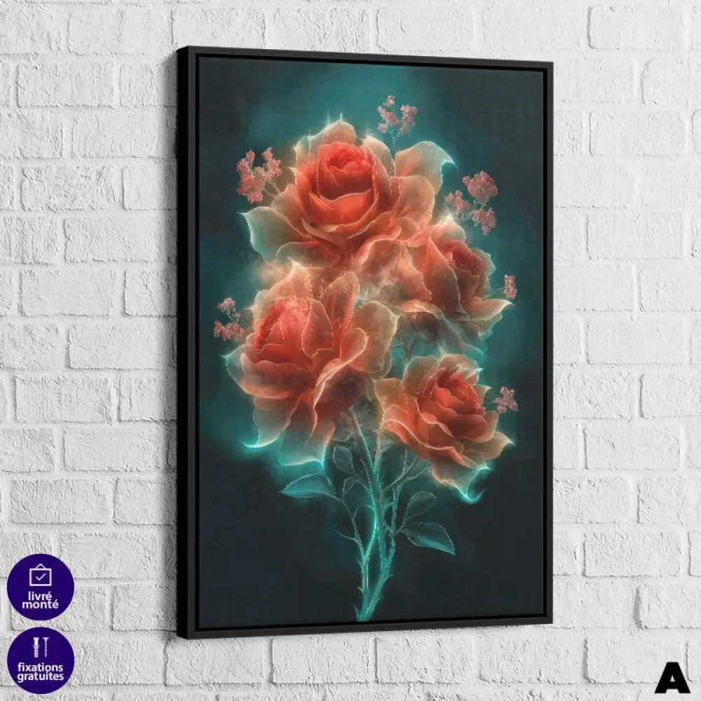 Tableau Fleur Les 3 Fleurs 40x60cm / Cadre noir / A Tableau Fleur