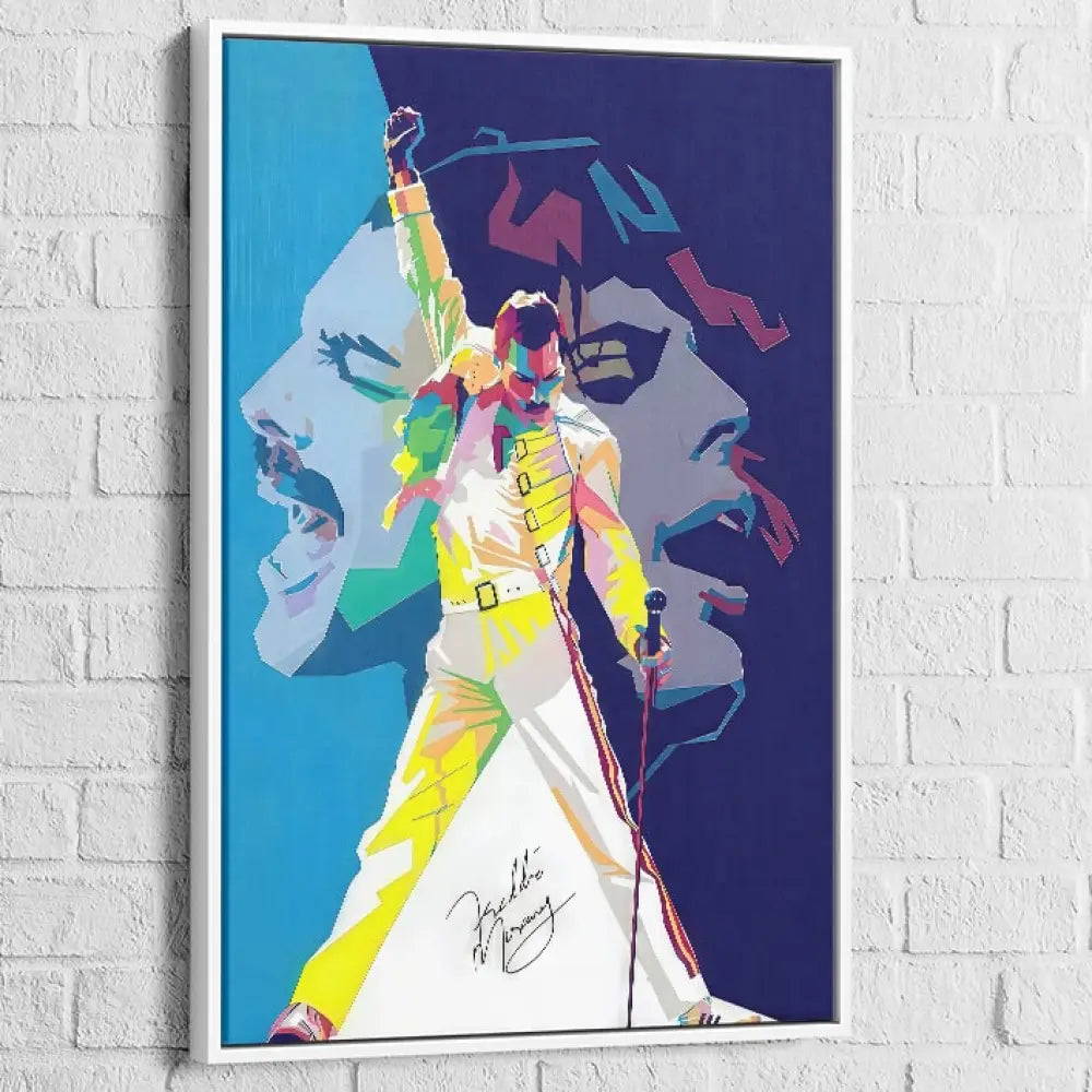 tableau freddie mercury l’instant légendaire pop art cadre blanc
