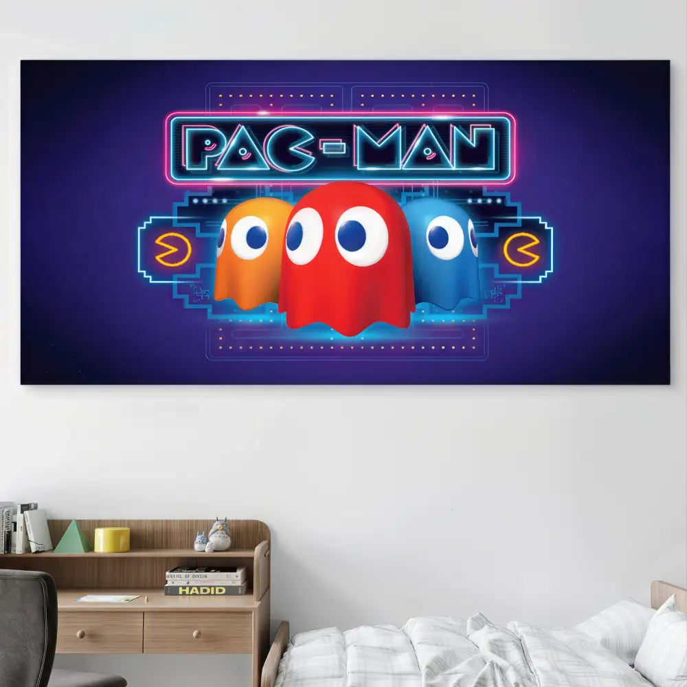 Tableau Pac-Man légendaire en style arcade années 80