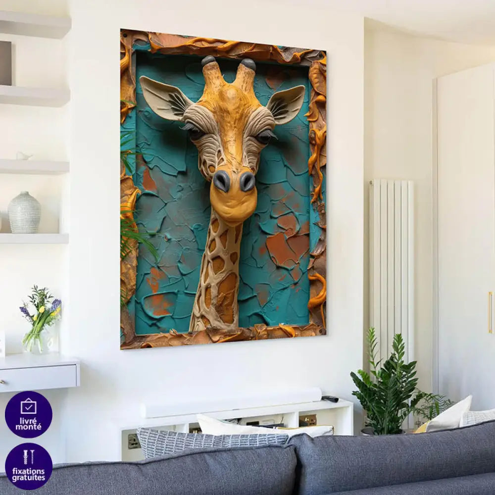Tableau Girafe 3D 40x60cm / Toile tendue sur châssis Tableau Animaux