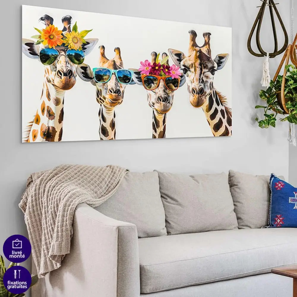Tableau Girafe en Vacances 40x80cm / Toile tendue sur châssis Tableau Animaux