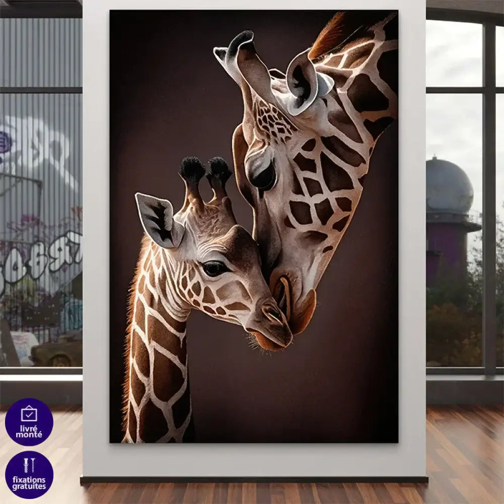 Tableau girafe Étreinte d'Afrique - décoration murale animalière moderne


