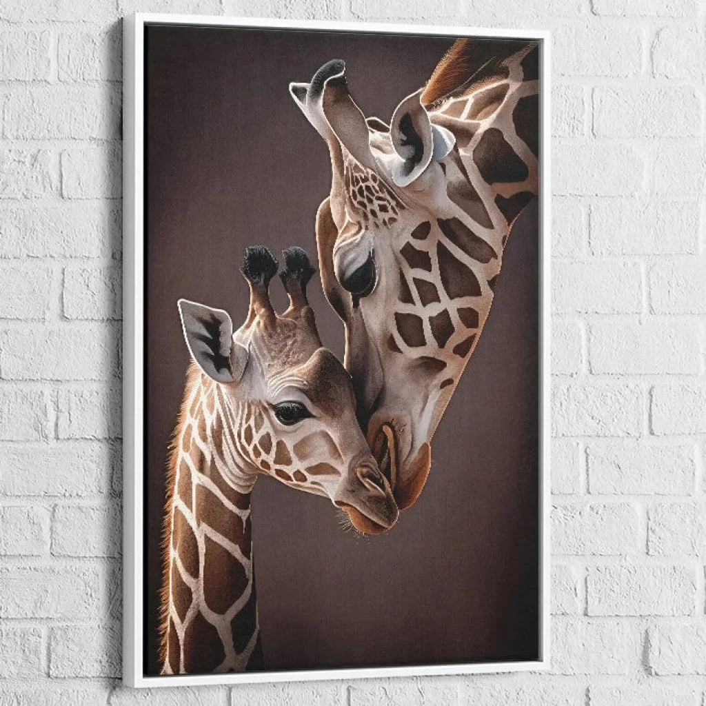 Tableau moderne girafes câlines - déco murale élégante et apaisante

