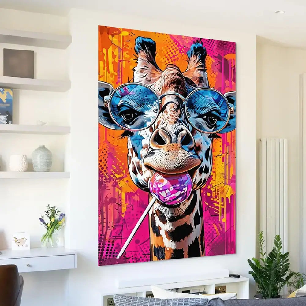 Tableau Girafe Pop Art Lunettes 40x60cm / Affiche sans cadre Tableau Girafe