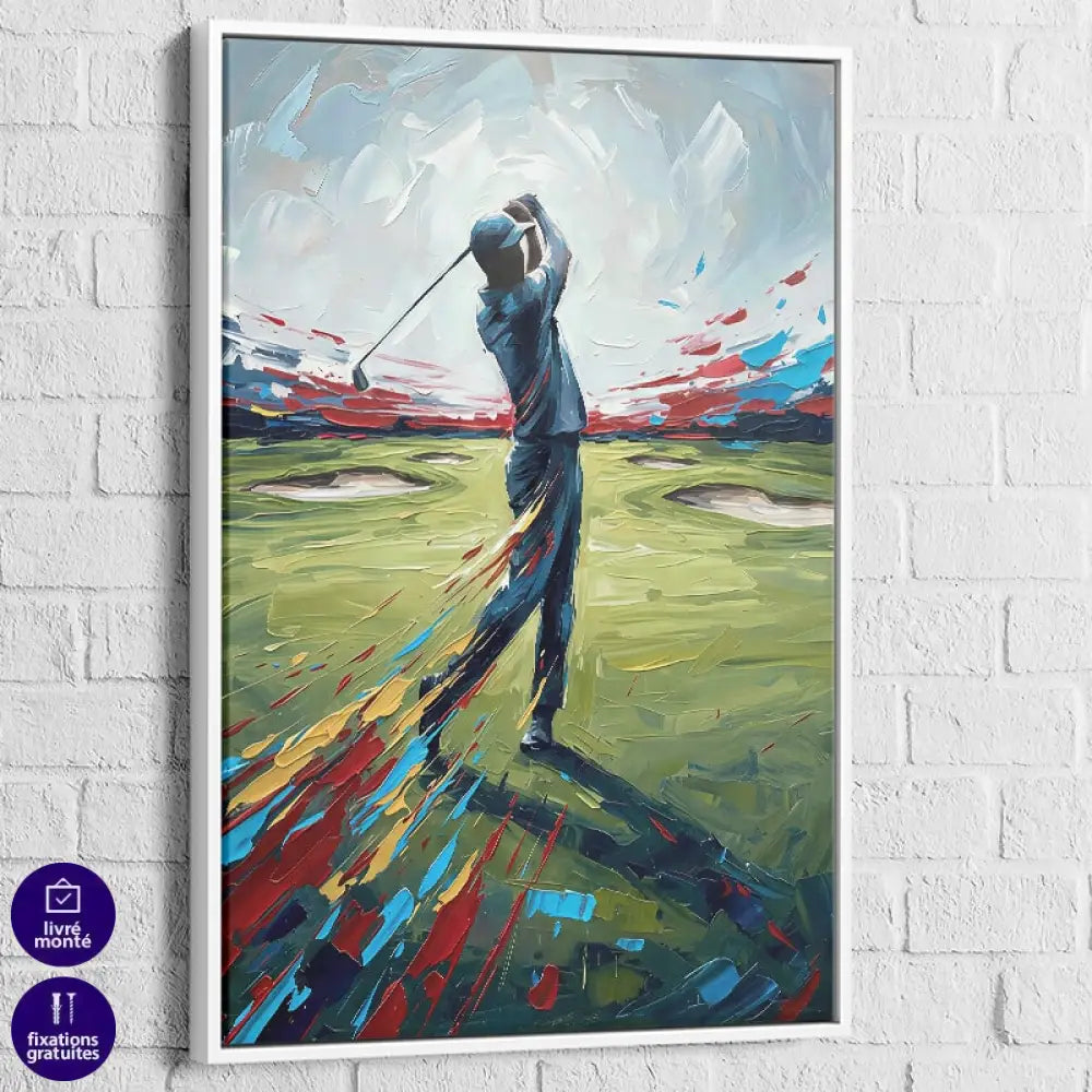 Tableau golf abstrait illustrant la puissance du swing