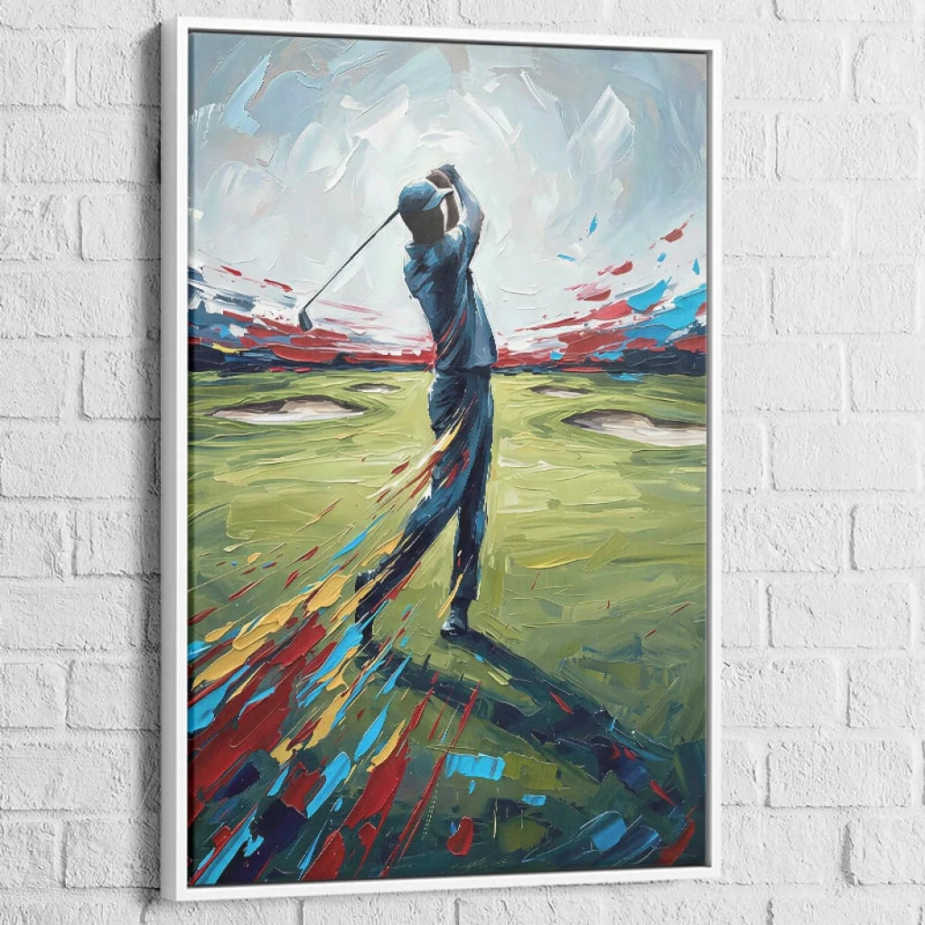 Tableau golf abstrait illustrant la puissance du swing