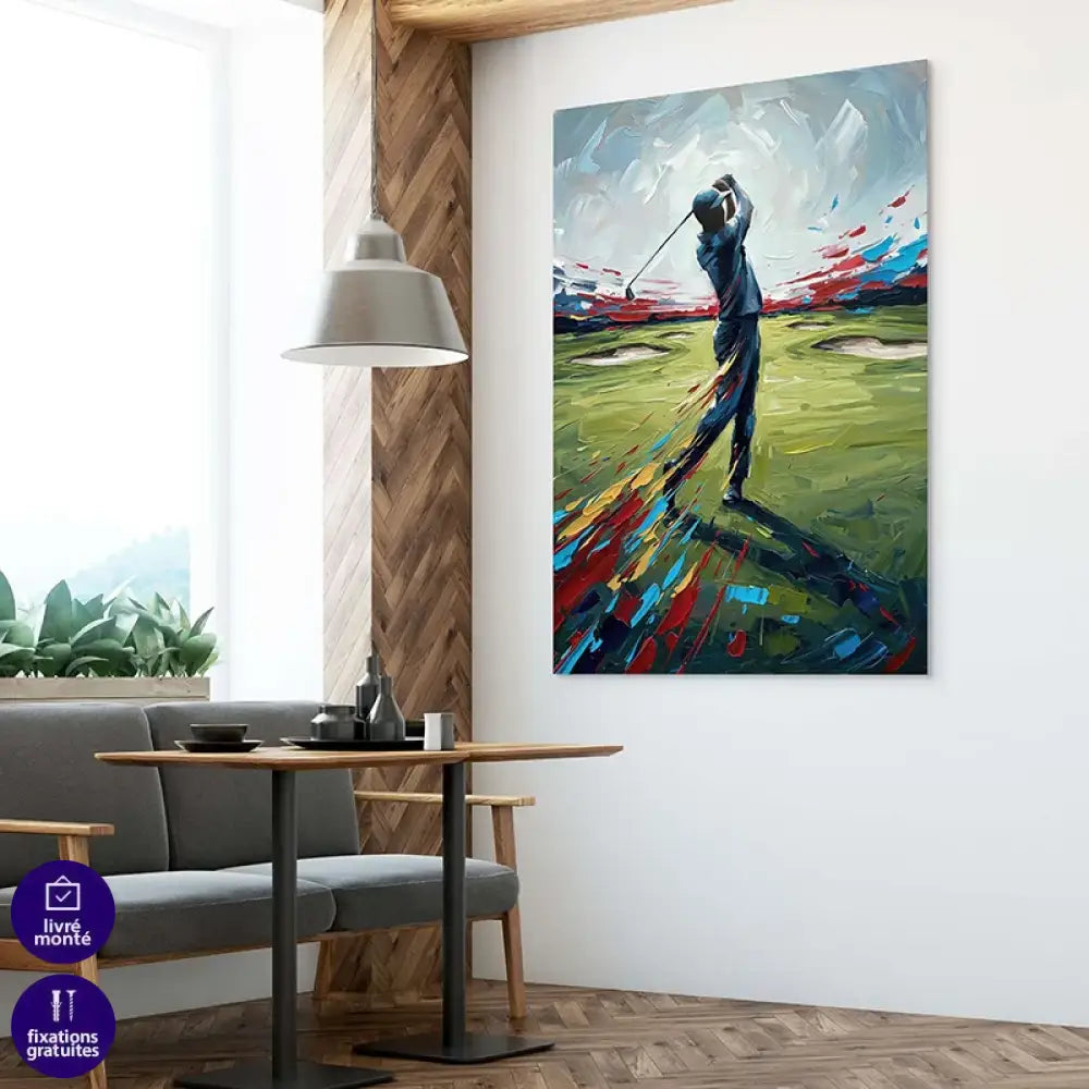 Tableau golf moderne représentant un joueur sur le fairway