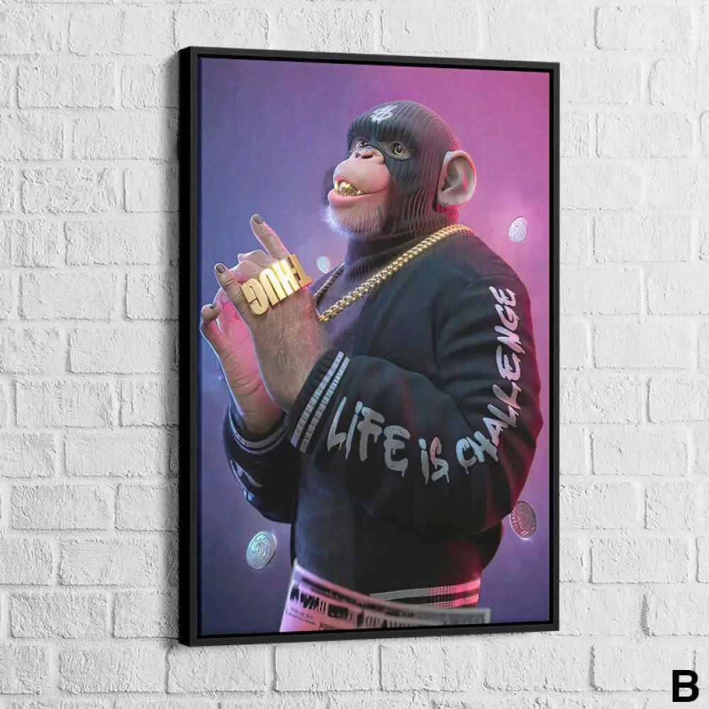 Tableau Gorille Gangsta 40x60cm / Cadre Noir / B Tableau Animaux