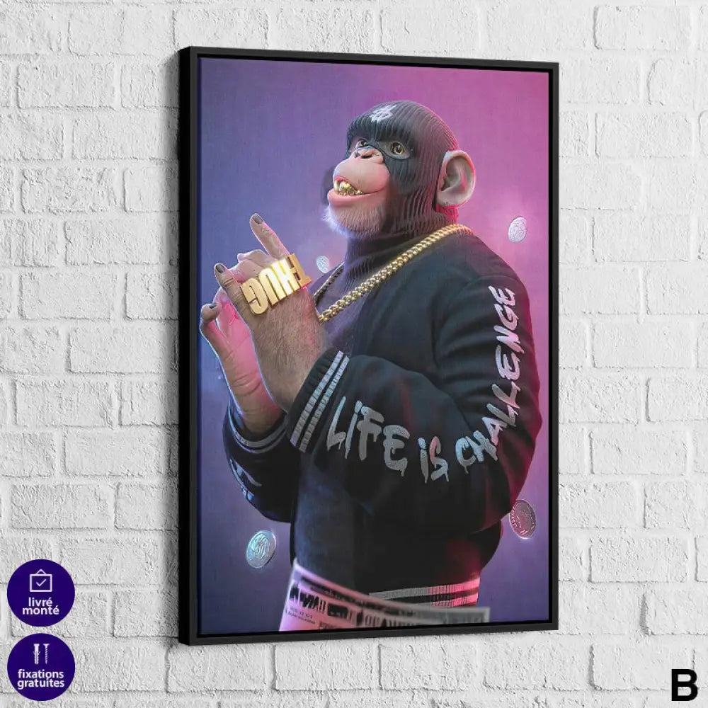 Tableau Gorille Gangsta 40x60cm / Cadre Noir / B Tableau Animaux