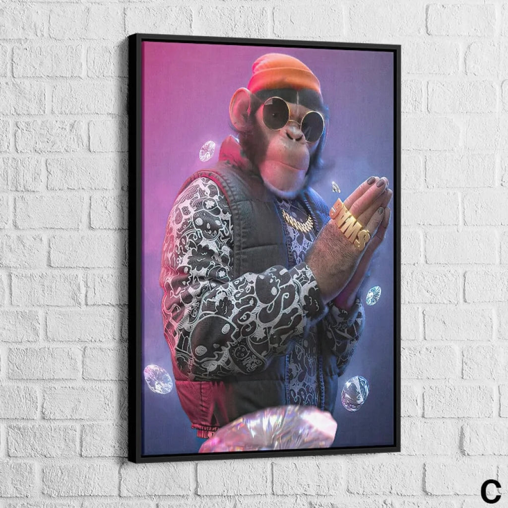 Tableau Gorille Gangsta 40x60cm / Cadre Noir / C Tableau Animaux
