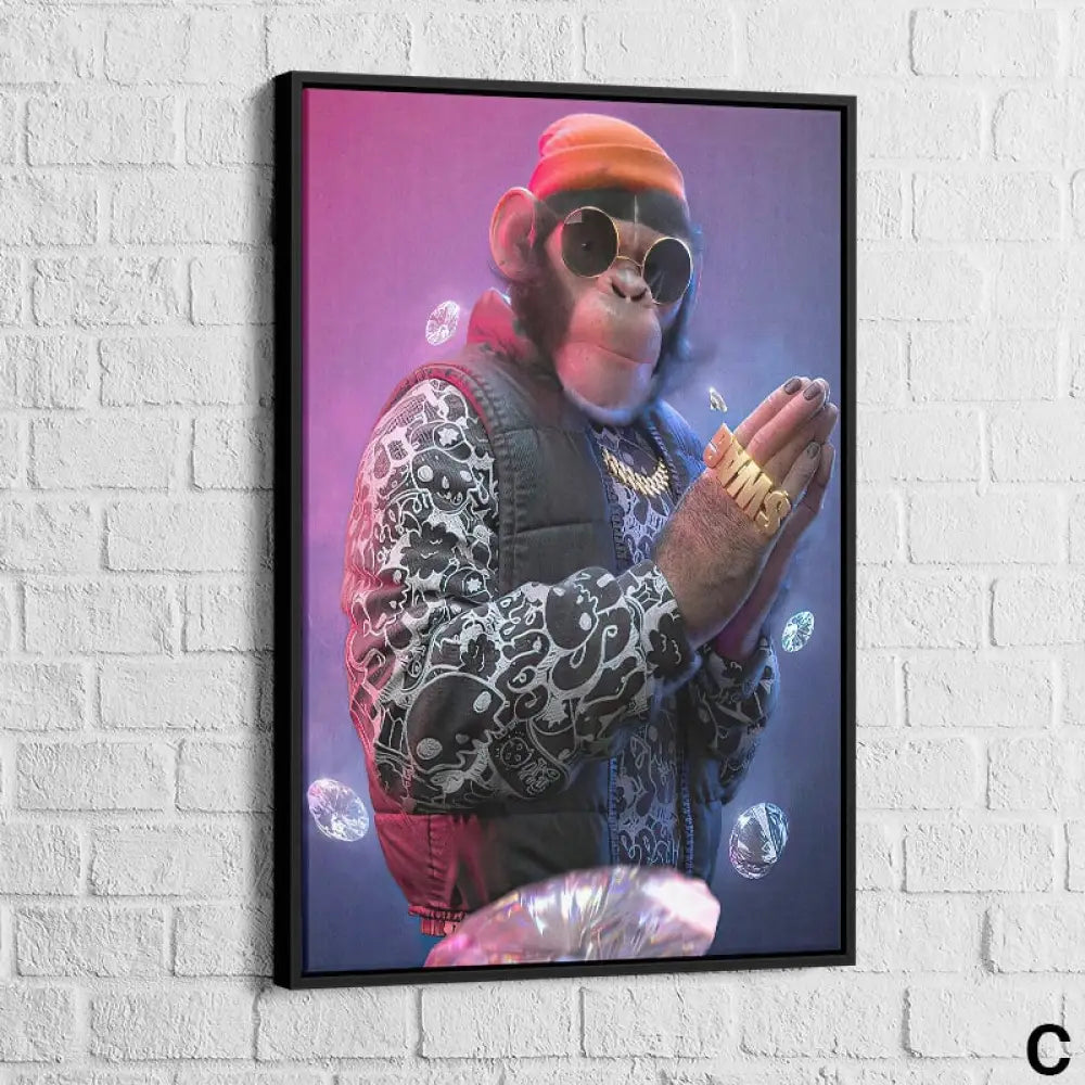 Tableau Gorille Gangsta 40x60cm / Cadre Noir / C Tableau Animaux