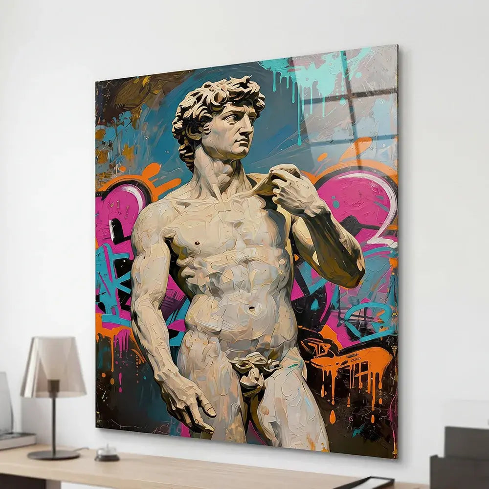 Tableau David revisité style graffiti art urbain contemporain