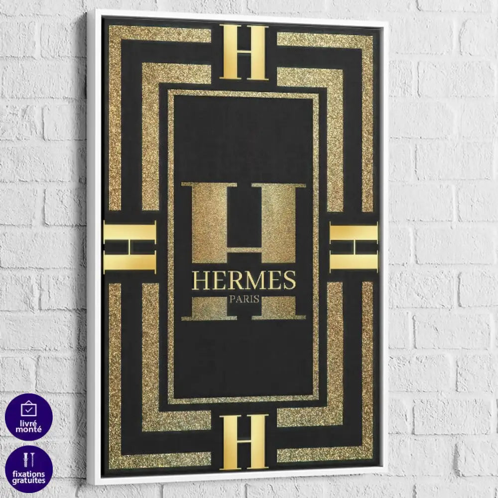 Tableau Hermès Rouge et Or 40x60cm / Cadre Blanc / Hermès Or Tableau Luxe